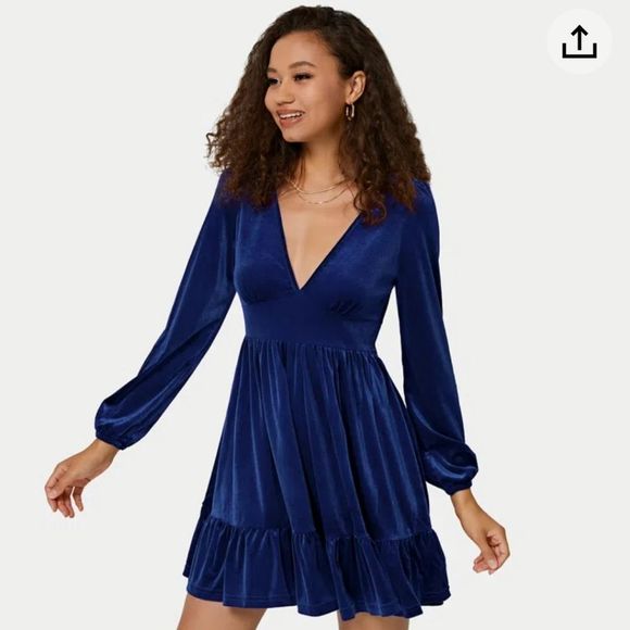 HALARA Dresses & Skirts - Halara Everyday Deep V Neck Ruffled Hem Velvet Mini Chill Dress
